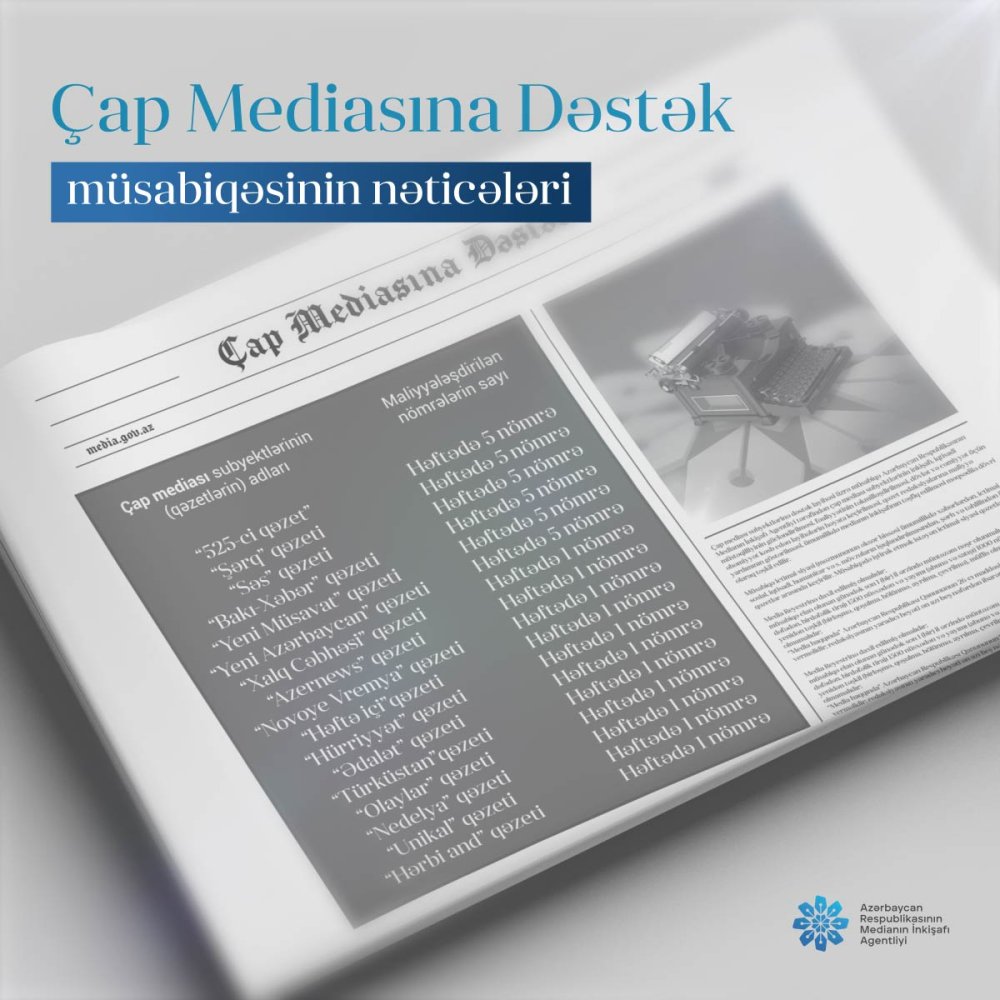 Cap mediasi subyektlerine destek layihesi cercivesinde elan edilmis musabiqenin neticeleri aciqlandi